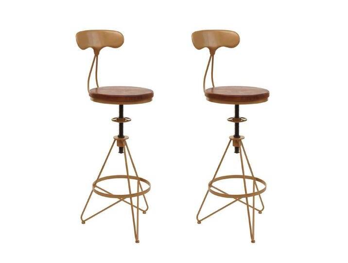 PROREGAL® Barhocker 2x Barhocker mit Lehne Sitzhöhe 64-83cm drehbar Metall Holz Braun gold von OTTO
