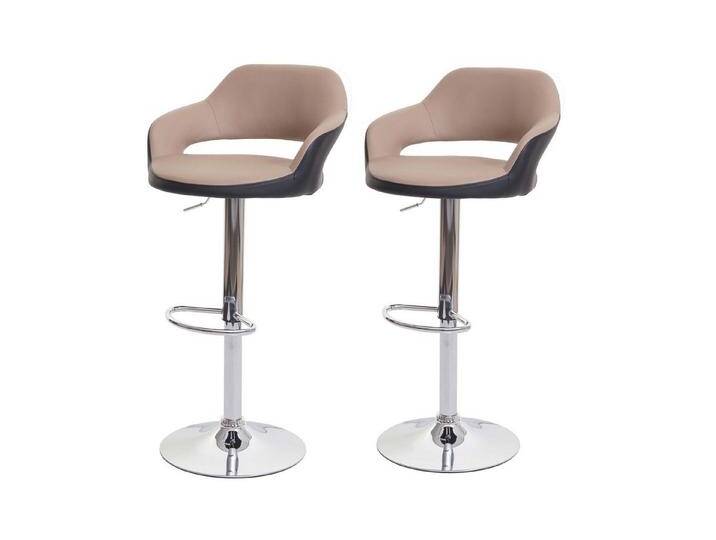 PROREGAL® Barhocker 2x Barhocker stylisch Sitzhöhe 61-81cm Lehne Kunstleder Taupe-schwarz von OTTO