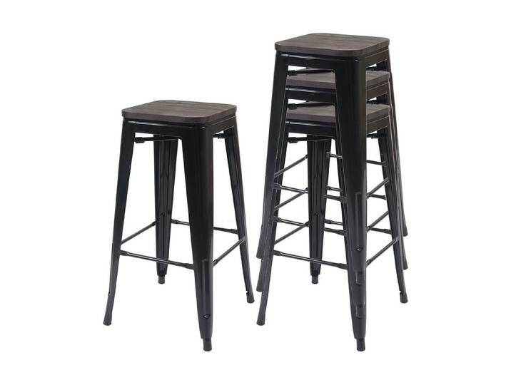 PROREGAL® Barhocker 4xBarhocker mit Holz-Sitzfläche Sitzhöhe 76cm Metall stapelbar Schwarz von OTTO