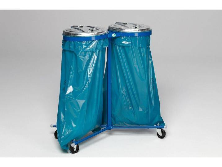 PROREGAL® Müllsackständer Metall-Deckel Fahrbar 2x 120L 102x86x48cm Stahl Blau-Verzinkt von OTTO