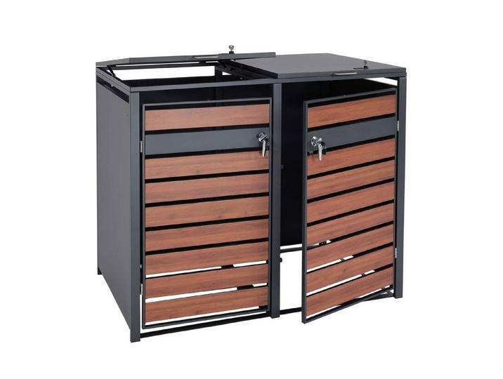 PROREGAL® Mülltonnenbox 2er Mülltonnenverkleidung 117x132x80cm Holzoptik Dunkelbraun von OTTO