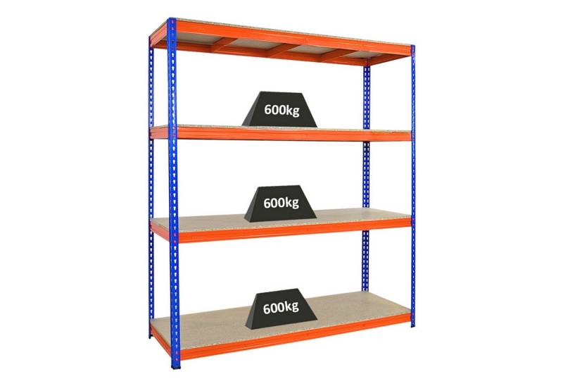 PROREGAL® Schwerlastregal Robustes Lagerregal BISON 180-200cm Höhe und 600kg Fachlast, Stabiles Lastenregal 3000kg Gesamtlast 4 bis 5 Spanplatten-Ebenen von OTTO