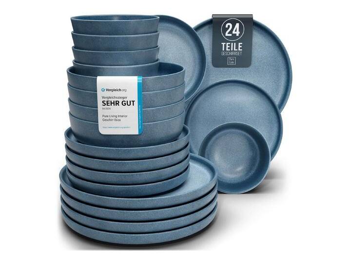 PURE LIVING INTERIOR DESIGN Geschirr-Set 6 Pers. 24-tlg - Hochwertiges Steingut Geschirrset - Tafelservice (24-tlg), 6 Personen, Steingut, Geschirr Set - Schüssel- und Teller Set von OTTO