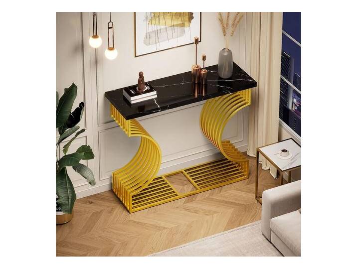 PXloue Konsolentisch Moderne Konsole mit goldener Metallbasis und stilvollem Design, Eleganter minimalistischer Tisch – perfekte Ergänzung für Ihr Zuhause., schwarz PXloue Konsolentisch Moderne Konsole mit goldener Metallbasis und stilvollem Design, Eleganter minimalistischer Tisch – perfekte Ergänzung für Ihr Zuhause., schwarz von OTTO