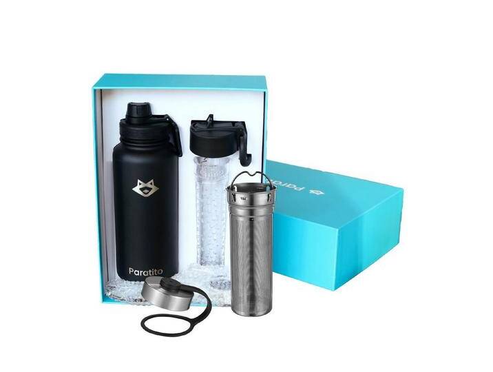 Paratito Isolierflasche ® Geschenkbox mit Isolierflasche + innov. Ein- und Aufsätzen, Edelstahl mit Vakuumisolierung, 950ml, Hält lange heiß und kalt von OTTO