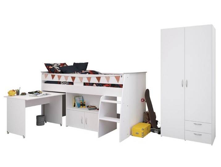 Parisot Jugendzimmer-Set Releave, (Kinderzimmer in weiß mit Hochbett und Kleiderschrank, Liegefläche 90 x 200 cm), kein Lattenrost erforderlich, weiß von OTTO