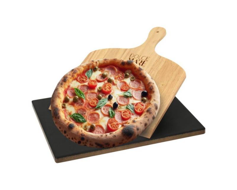 Dolce Mare Pizzastein Set schwarz Holz Pizzaschieber Brotbackstein, Cordierit von Dolce Mare