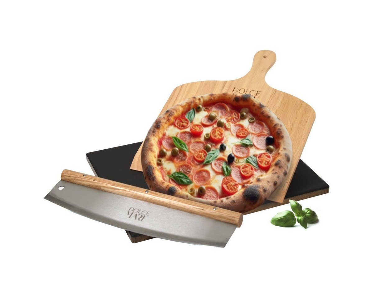 Pizzastein Set schwarz Holz Pizzaschieber Edelstahl Pizzaschneider, Cordierit von OTTO