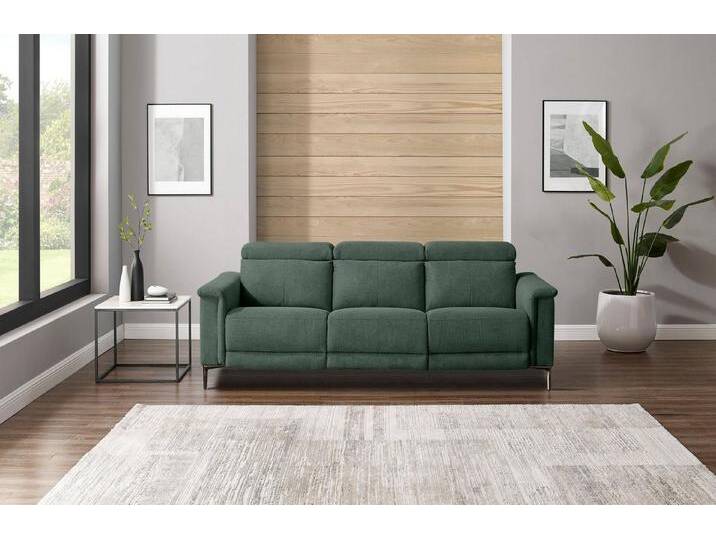 Home affaire 3-Sitzer Lund, mit manueller und elektrischer Relaxfunktion, in 2 Sitzen (links u. rechts), USB-A, Echtleder, Kunstleder, Webstoff, grün von Home-affaire