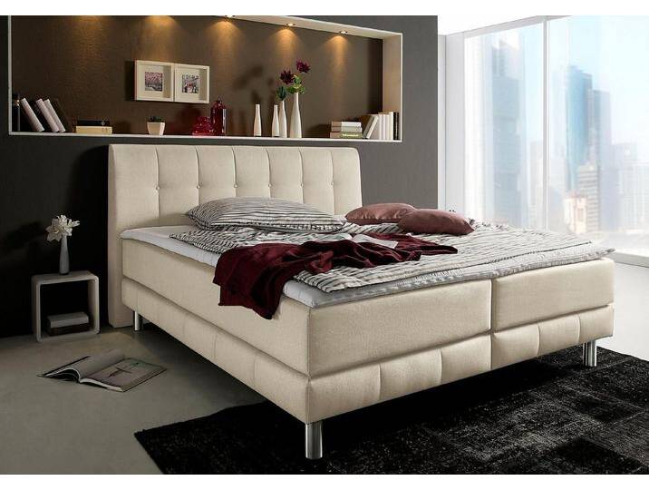 Places of Style Boxspringbett Cafone, inkl. Topper, 5 Breiten, 3 Matratzenarten und 3 Härtegraden wählbar, beige, 7-Zonen-Tonnentaschen-Federkernmatratze , H4 (120 kg) von OTTO