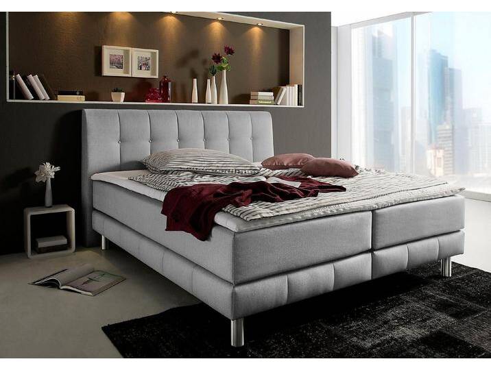 Places of Style Boxspringbett Cafone, inkl. Topper, 5 Breiten, 3 Matratzenarten und 3 Härtegraden wählbar, grau, 7-Zonen-Tonnentaschen-Federkernmatratze , H4 (120 kg) von OTTO