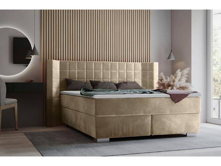 Places of Style Boxspringbett Piazza, mit Steppung und Kopfteil mit seitlichen Flügeln, beige, Taschen-Federkernmatratze , H3, cream von OTTO