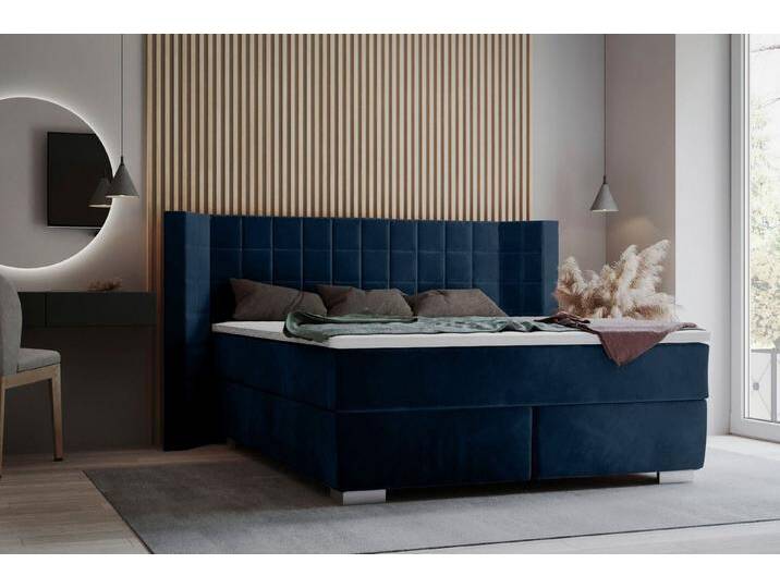 Places of Style Boxspringbett Piazza, mit Steppung und Kopfteil mit seitlichen Flügeln, blau, Taschen-Federkernmatratze , H2 , H3, dunkelblau Places of Style Boxspringbett Piazza, mit Steppung und Kopfteil mit seitlichen Flügeln, blau, Taschen-Federkernmatratze , H2 , H3, dunkelblau von OTTO