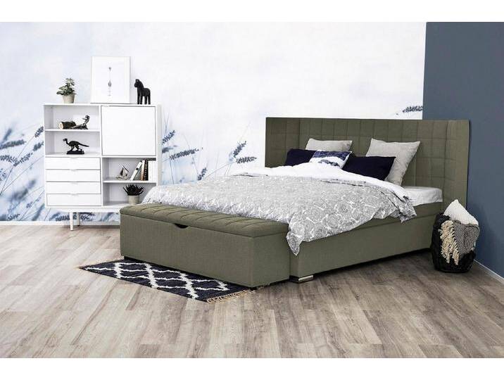 Places of Style Boxspringbett Piazza, mit Steppung und Kopfteil mit seitlichen Flügeln, grün, Bonnell-Federkernmatratze , H3, olive von OTTO