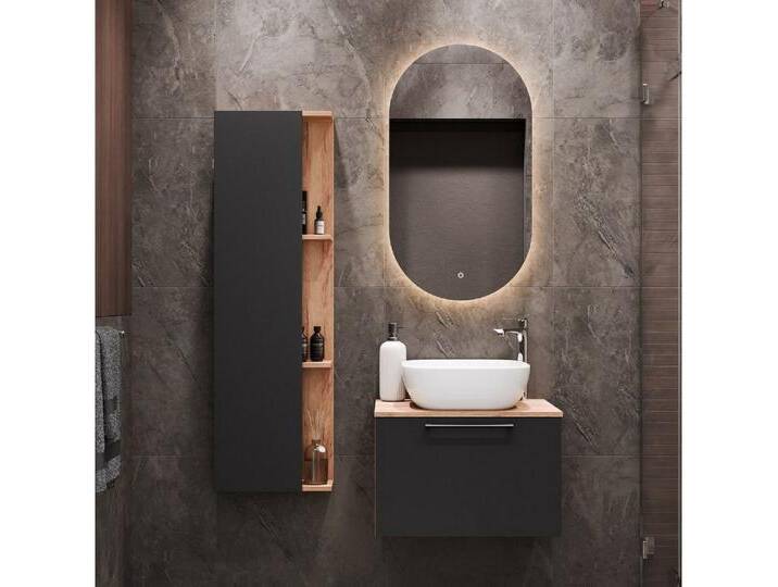 Planetmöbel Badmöbel-Set ASTRA, (Badezimmer Möbel im modernen Design, 4-St), Waschtisch und Waschbecken weiß mit Spiegel & 1x Seitenschrank von OTTO