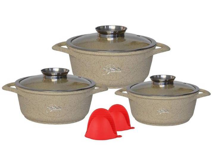 Platinum Topf-Set Kochtopf Set 8 tlg Topf Glasdeckel Aluguss Ø20,24,28cm , Aluminiumguss (Set bestehend aus 3 Kochtöpfen von OTTO