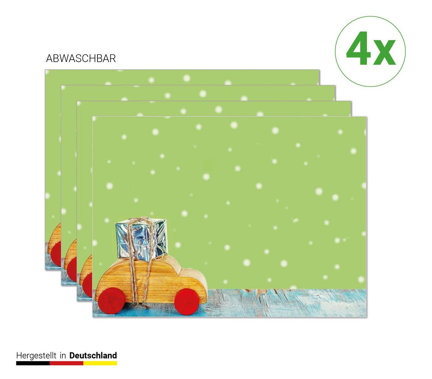 Platzset Tischsets I Platzsets abwaschbar - Weihnachten - Auto mit Geschenk - aus erstklassigem Vinyl (Kunststoff) - 4 Stück - 44 x 32 cm - rutschfeste Tischdekoration, (4-St) von OTTO