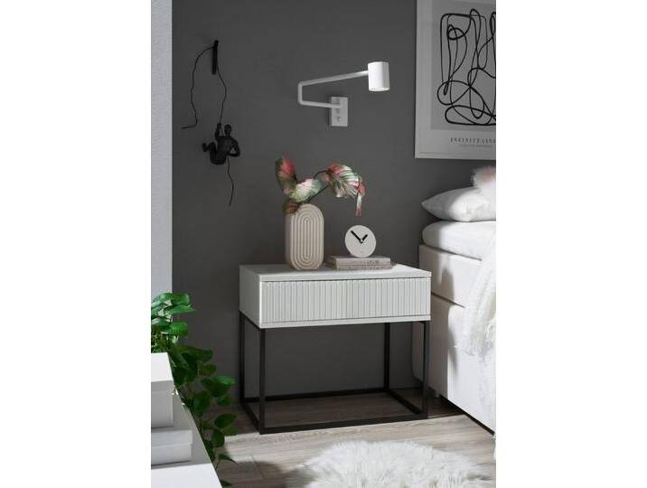 Pol-Power Nachtkommode mit Schublade und schwarzem Metallgestell - 60 x 52 x 38,5 cm (B/H/T), weiß von OTTO