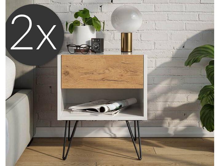 Posseik Waschtisch-Set Nachttisch FAVIER 40 x 50cm, 1 Schublade SET, weiß-eiche, (Sideboard, 1-St., Sideboard), weiß von OTTO