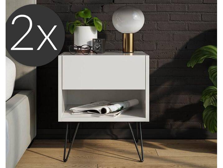 Posseik Waschtisch-Set Nachttisch FAVIER 40 x 50cm, 1 Schublade SET, weiß-hochglanz, (Sideboard, 1-St., Sideboard), weiß von OTTO
