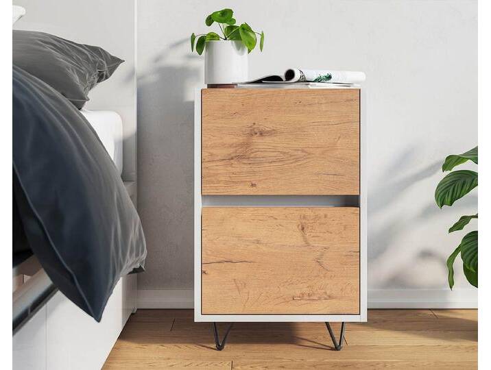 Posseik Waschtisch-Set Nachttisch FAVIER 40 x 65cm, 2 Schubladen, weiß-eiche, (Sideboard, 1-St., Sideboard), weiß von OTTO