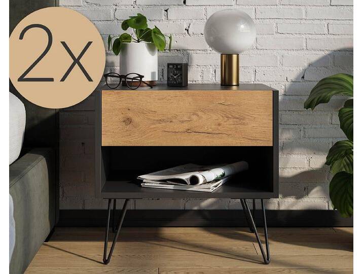 Posseik Waschtisch-Set Nachttisch FAVIER 50 x 50cm, 1 Schublade SET, grafit-eiche, (Sideboard, 1-St., Sideboard), weiß von OTTO