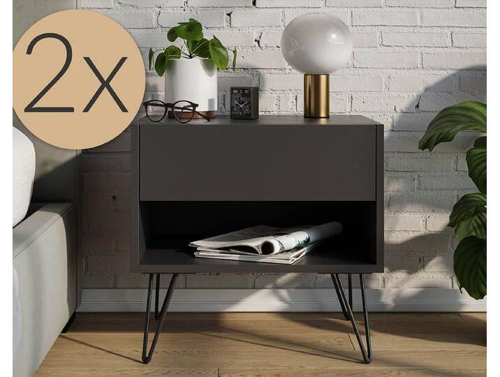 Posseik Waschtisch-Set Nachttisch FAVIER 50 x 50cm, 1 Schublade SET, grafit-grau, (Sideboard, 1-St., Sideboard), weiß von OTTO