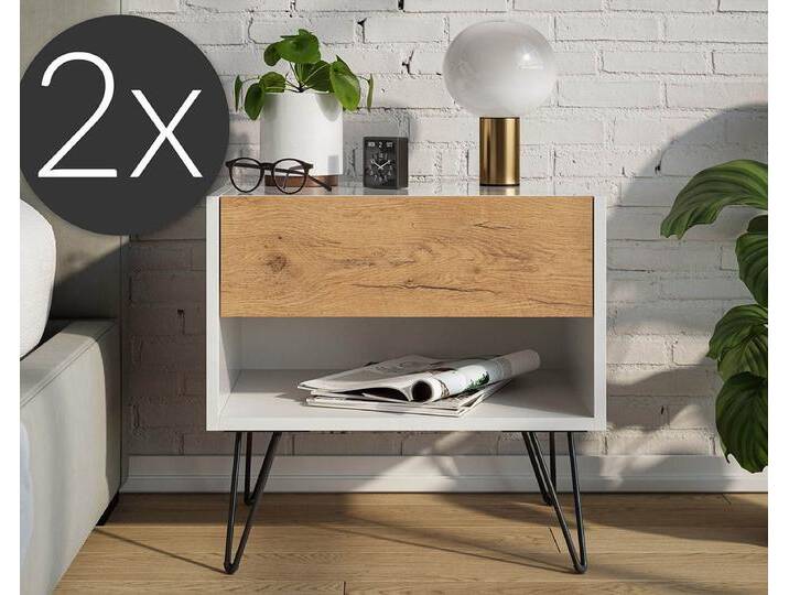 Posseik Waschtisch-Set Nachttisch FAVIER 50 x 50cm, 1 Schublade SET, weiß-eiche, (Sideboard, 1-St., Sideboard), weiß von OTTO