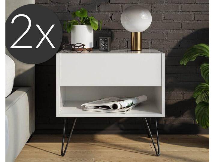 Posseik Waschtisch-Set Nachttisch FAVIER 50 x 50cm, 1 Schublade SET, weiß-hochglanz, (Sideboard, 1-St., Sideboard), weiß von OTTO