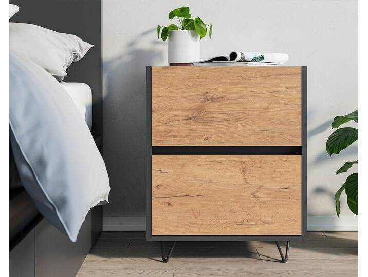 Posseik Waschtisch-Set Nachttisch FAVIER 50 x 65cm, 2 Schubladen, grafit-eiche, (Sideboard, 1-St., Sideboard), weiß von OTTO