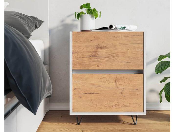Posseik Waschtisch-Set Nachttisch FAVIER 50 x 65cm, 2 Schubladen, weiß-eiche, (Sideboard, 1-St., Sideboard), weiß von OTTO
