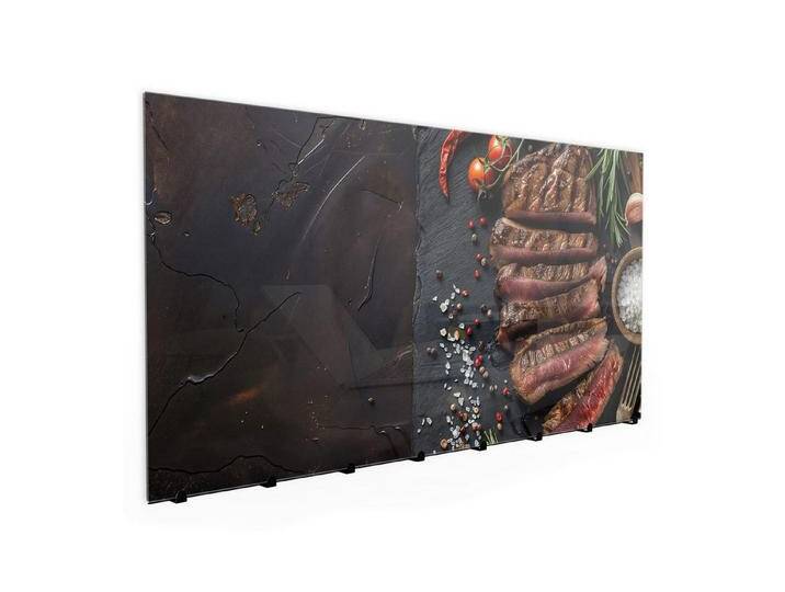 Primedeco Garderobenpaneel Kleiderhaken aus Glas Gegrilltes Steak Teller (1 St., Inkl. Magnete, Stifte und Montagematerial), Magnetisch & Beschreibbar von OTTO
