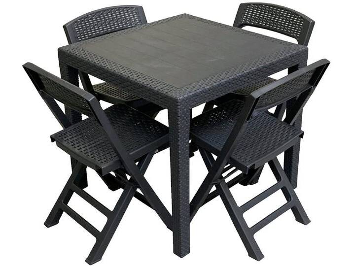 Progarden Garten-Essgruppe Gartenmöbel Sitzgruppe Balkonmöbel Terrasse Anthrazit Rattan Optik, (Set, 5-tlg., Tisch + 4 Klappstühle), UV-Beständig, Robust, Wetterfest, Made in Italy von OTTO