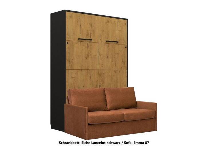 QMM TraumMöbel Schrankbett Wandbett GN140x200 eiche lancelot-schwarz mit LED & Sofa vertikal klappbar, mit LED-Beleuchtung mit Fernbedienung, beige von OTTO