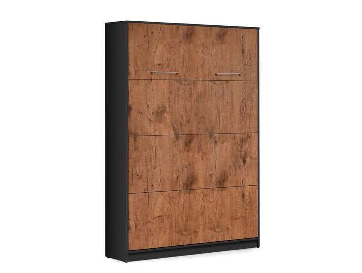 QMM TraumMöbel Schrankbett Wandbett VB 90 x 200 (Möbelstück, 1-St., Schrankbett) vertikal klappbar, braun, Eiche Lancelot & Schwarz von OTTO