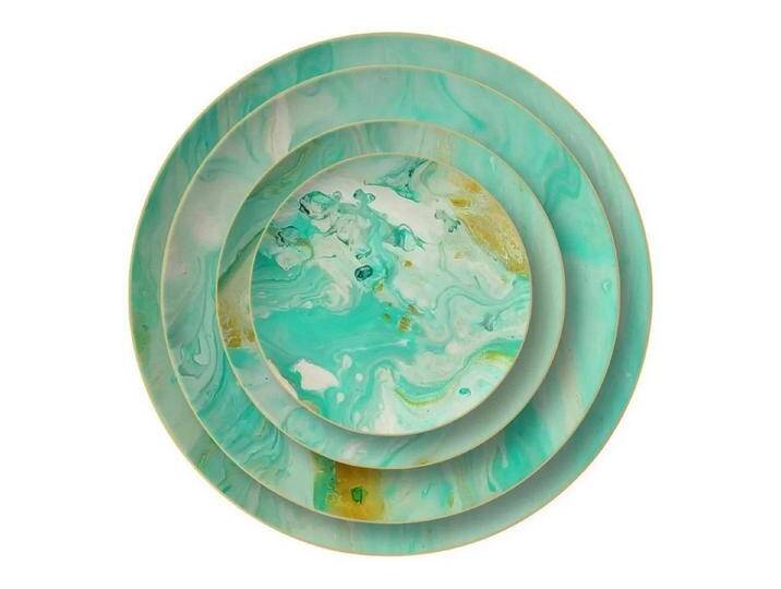 Quality Elegance Teller-Set Luxuriöses Green Marble Pattern Bone China Geschirrset von OTTO