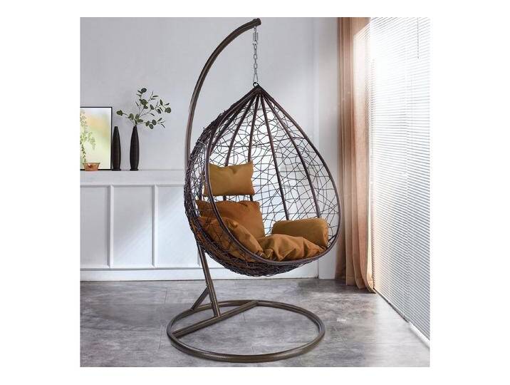 RAMROXX Hängesessel Hängesessel Miami XL Polyrattan mit Korb Gestell Kissen Hellbraun, braun von OTTO