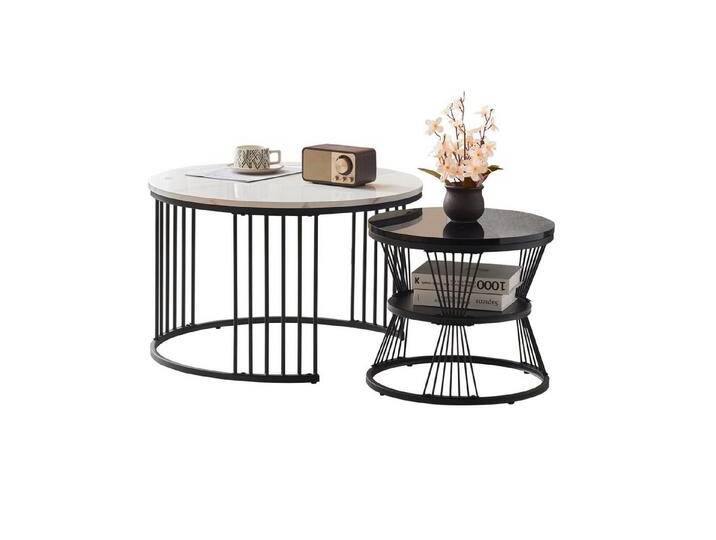 REDOM Couchtisch und 2er Set, Beistelltisch für Schlafzimmer Balkon (Solid und Dauerhaft Smart Einzigartigrd Design Safety Design, 2-St), Satz Marmor Furnier Sofa Seite Nest von Tischen Runde Endtische, schwarz von OTTO