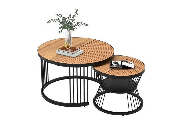REDOM Couchtisch und 2er Set, Beistelltisch für Schlafzimmer Balkon (Solid und Dauerhaft Smart Einzigartigrd Design Safety Design, 2-St), Satz Marmor Furnier Sofa Seite Nest von Tischen Runde Endtische, braun schwarz von OTTO