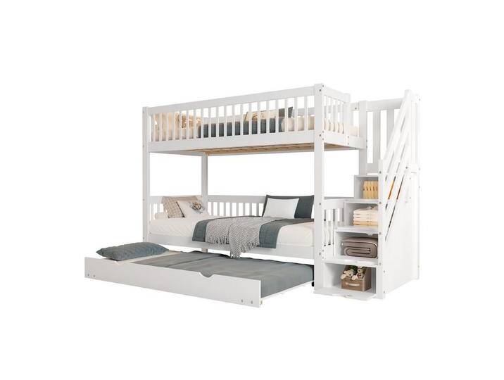 REDOM Etagenbett Kinderbett Stauraumbett Holzbett (mit Rollbett, mit Leiterschrank und Handlauf, mit Fallschutzgitter an allen Seiten, 90x200/190cm) von OTTO