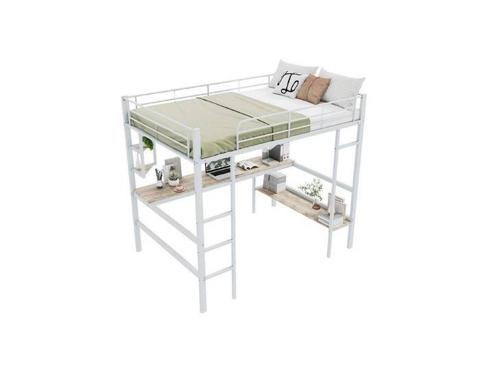 REDOM Hochbett Eisenbett Metallbett, mit Schreibtisch (mit Stauraum, Ideal für Kinder, Jugendliche und Erwachsene, 140x200cm) ohne Matratze, weiß von OTTO