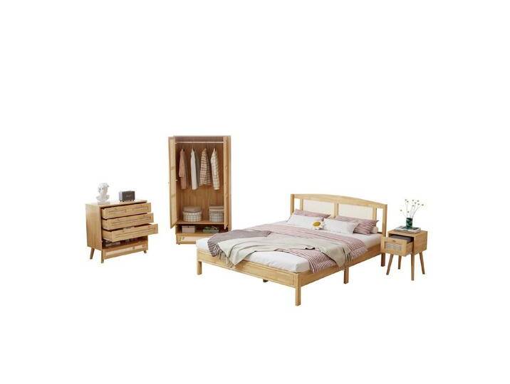 REDOM Holzbett Rattanbett Gästebett Doppelbett (Komplettschlafzimmer Set, 4-tlg. modernes Rattanbett+Nachttisch+Kommode+Kleiderschrank, Doppelbett, Kiefer+Spanplatten+PE-Rattan 160x200cm) von OTTO