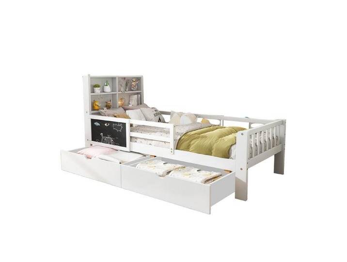 REDOM Kinderbett Jugendbett (Robuste Kiefernholzkonstruktion, Umweltfreundliches Materia), mit Schubladen und Tafel, weiß, 90*200, ohne Matratze, weiß von OTTO