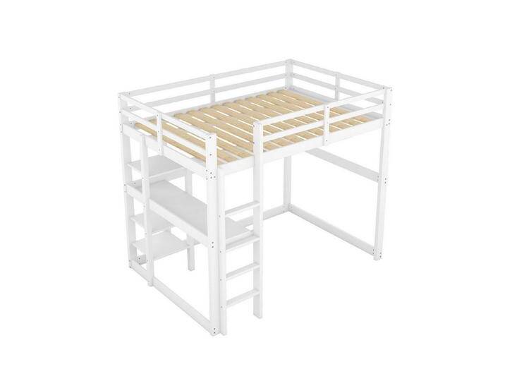 REDOM Kinderbett Kinderbett Bett Jugendbett Hausbett mit Lattenrost ohne Matratze (weiß, 140 X 200 cm), mit 4 Ablagefächern und einer Schreibtischplatte von OTTO