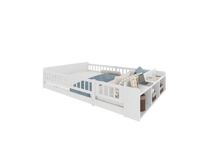 REDOM Kinderbett mit offenen Regalfächern & klappbarem Zaun (Multifunktionales Holzbett140x200 cm aus Kiefernholz, ideal für Kinderzimmer & Jugendzimmer), mit Matratze von OTTO