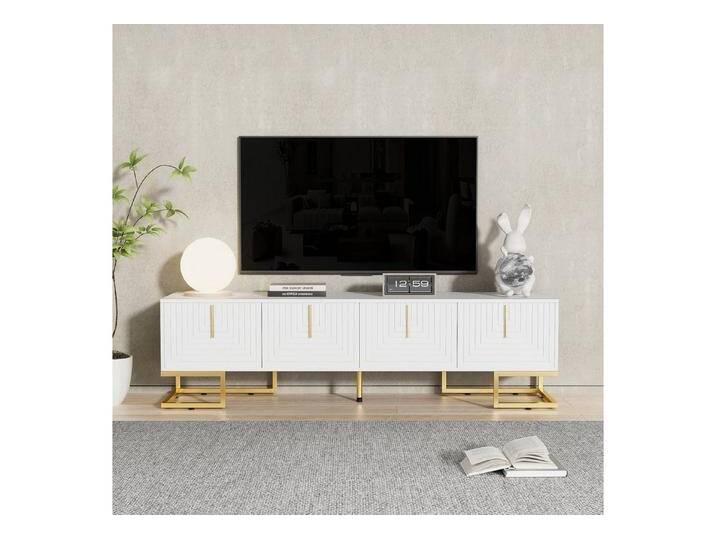 REDOM Lowboard Moderner TV-Schrank in Weiß mit goldenen Akzenten (Fernsehtisch, TV Board, 1 St., 170x40x45,5 cm), mit strukturierter Front von OTTO