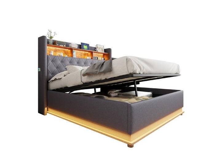 REDOM Polsterbett Doppelbett,Gästebett,mit USB-Ladeanschluss und hydraulischem Stauraum (LED-Polsterbett,mit USB-Ladeanschluss & hydraulischem Stauraum, Mehrfarbige LED-Beleuchtung, Stabiles Metallgestell & Strapazierfähiger Leinenstoff., 160 x 200 cm), ohne Matratze, grau REDOM Polsterbett Doppelbett,Gästebett,mit USB-Ladeanschluss und hydraulischem Stauraum (LED-Polsterbett,mit USB-Ladeanschluss & hydraulischem Stauraum, Mehrfarbige LED-Beleuchtung, Stabiles Metallgestell & Strapazierfähiger Leinenstoff., 160 x 200 cm), ohne Matratze, grau von OTTO