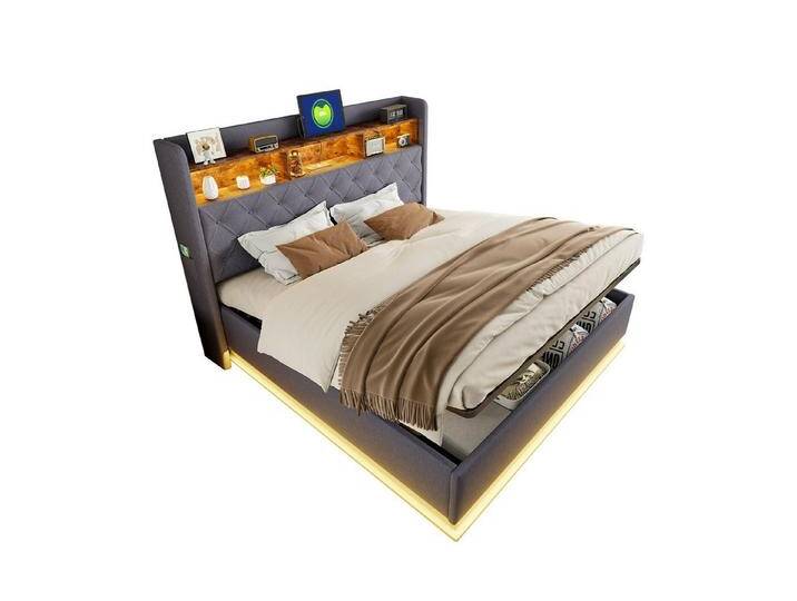 REDOM Polsterbett Doppelbett,Gästebett,mit USB-Ladeanschluss und hydraulischem Stauraum (LED-Polsterbett,mit USB-Ladeanschluss & hydraulischem Stauraum, Mehrfarbige LED-Beleuchtung, Stabiles Metallgestell & Strapazierfähiger Leinenstoff., 180 x 200 cm), mit Matratze, grau REDOM Polsterbett Doppelbett,Gästebett,mit USB-Ladeanschluss und hydraulischem Stauraum (LED-Polsterbett,mit USB-Ladeanschluss & hydraulischem Stauraum, Mehrfarbige LED-Beleuchtung, Stabiles Metallgestell & Strapazierfähiger Leinenstoff., 180 x 200 cm), mit Matratze, grau von OTTO