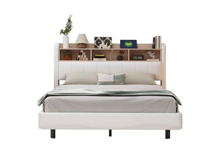 REDOM Polsterbett Doppelbett,Jugendbett,mit LED-Licht, USB- und TYPE-C-Schnittstelle (Multifunktionales Polsterbett,mit LED-Licht, USB-/Typ-C-Anschlüssen und Stauraum, schwebendes Design., 160 x 200 cm), ohne Matratze von OTTO