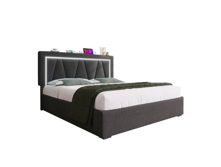 REDOM Polsterbett Doppelbett (140 x 200 cm Inklusive-Matratze), LED Doppelbett + USB/Typ-C Ladefunktion, grau, Inklusive-Matratze, Grau von OTTO